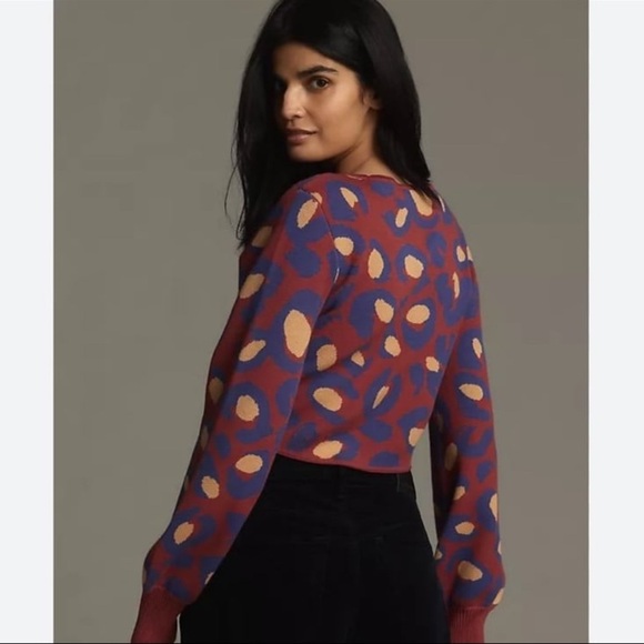 Farm Rio Cross-Front Pullover Sweater Sz M Leopard Print - Picture 2 of 5